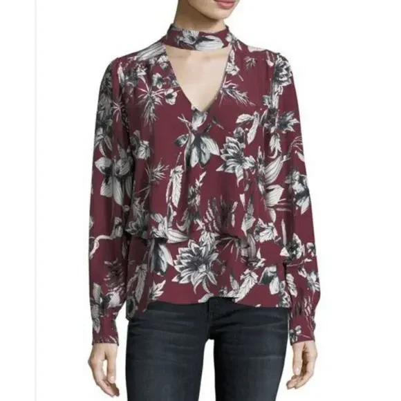 Parker Womens Hamlet Mock Neck Bouquet Floral Print 100% Silk Blouse, Sz Medium - Picture 2 of 10